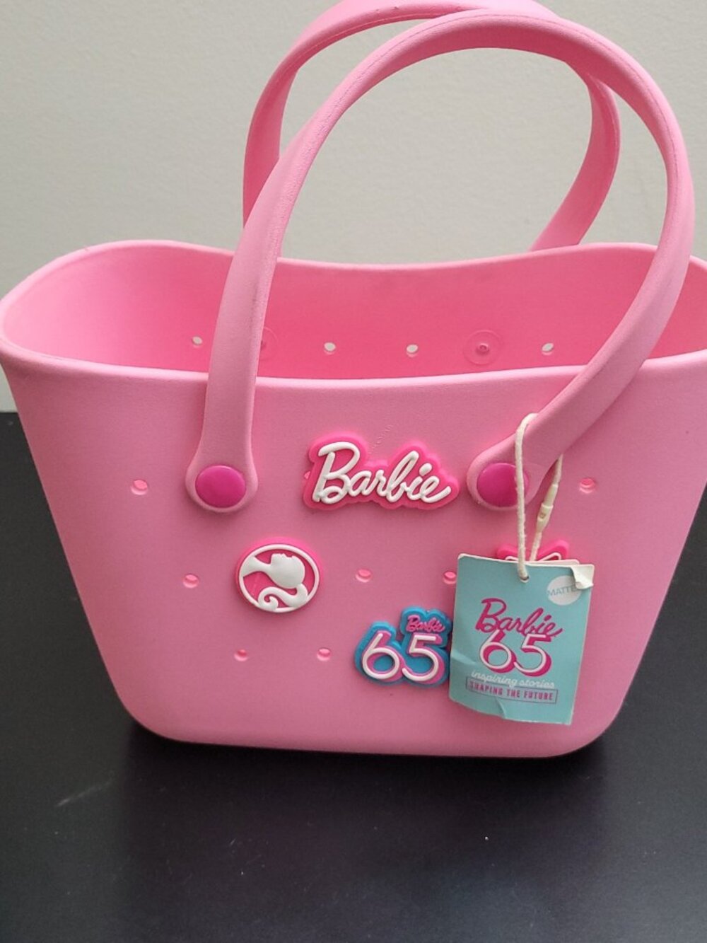 MINISO Barbie Sunlight Shining EVA Lunch Bag Tote Pink 65th Charms w/ Tags